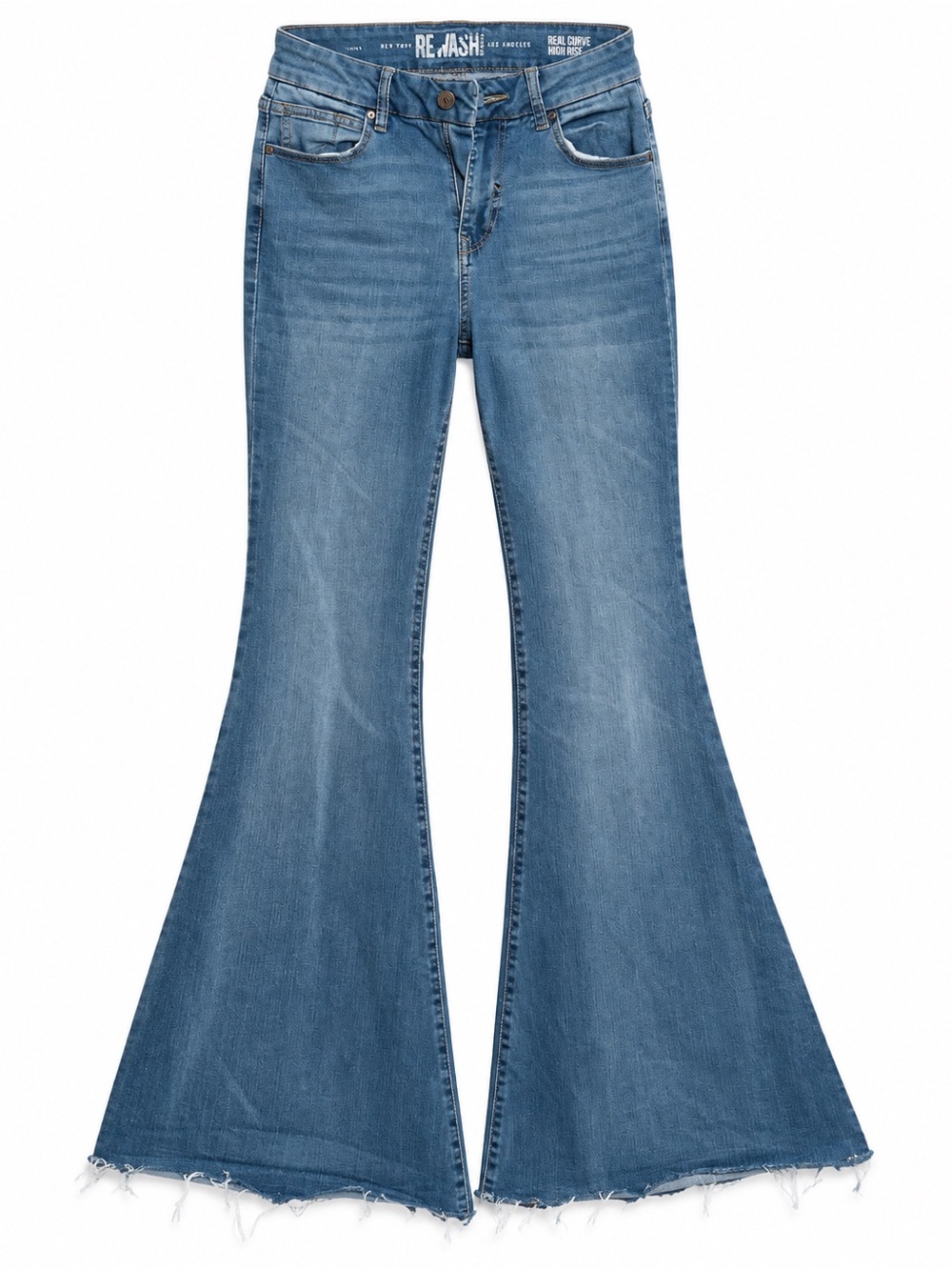 Rewash Size 25 Real Curve High Rise Flare Jeans Medium Wash Raw Hem Y2K Boho